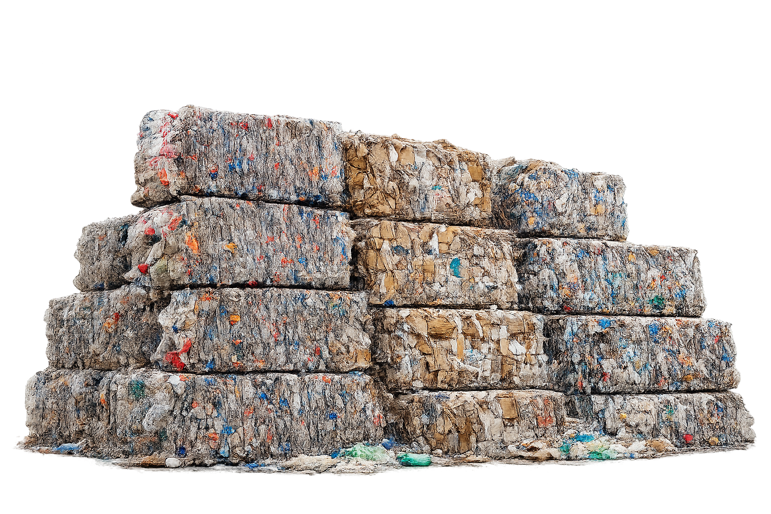 bales of waste in piles